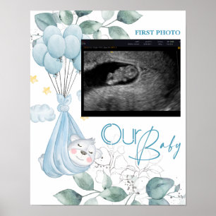 Poster Baby shower. Ours de bébé couché