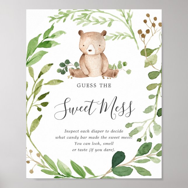 Poster Baby shower Ours Devine Le Mess Doux (Devant)