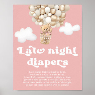 Poster Baby shower Ours Rose Jeu Diapositives tard dans l