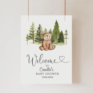 Poster Baby shower Ours Woodland Bienvenue