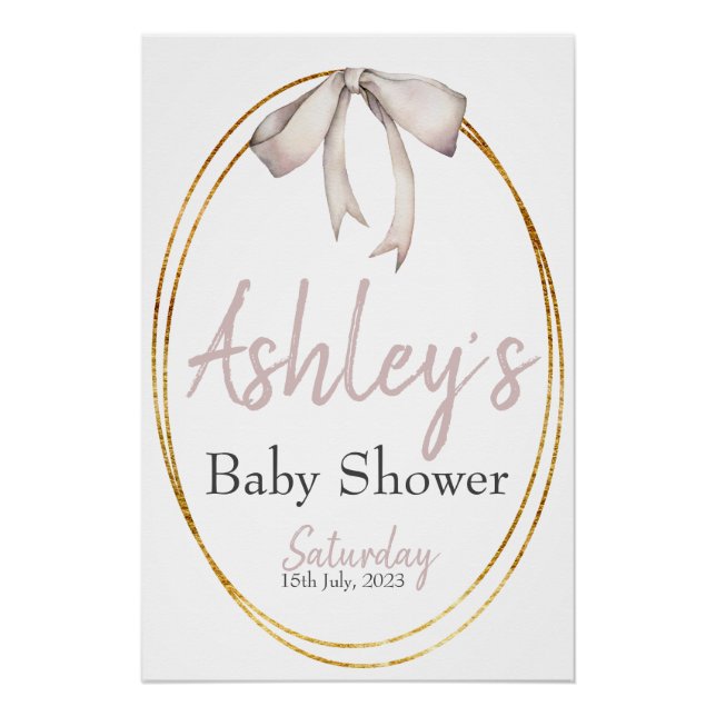 Poster Baby shower Pale Rose Bow (Devant)