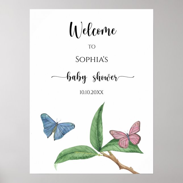 Poster Baby shower papillon (Devant)