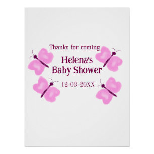 Poster Baby shower papillon rose aquarelle ajouter nom