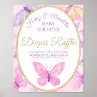Poster Baby shower Papillon rose et pourpre Refus de couc