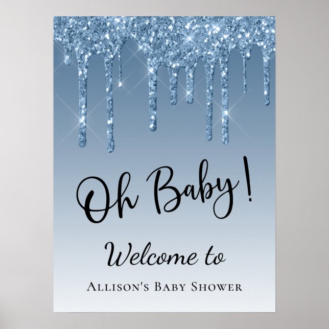 Poster Baby shower Parties scintillant bleue Bienvenue (Devant)
