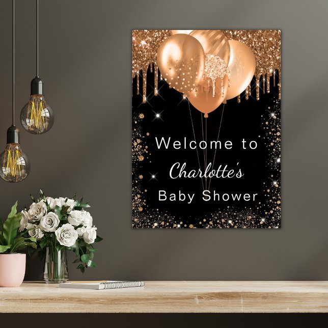 Poster Baby shower parties scintillant or noir bienvenue (Créateur téléchargé)