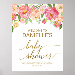 Poster Baby shower Peach and Pink 18x24" Bienvenue