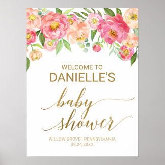 Poster Baby shower Peach and Pink 18x24" Bienvenue