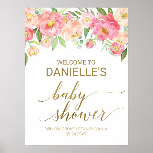Poster Baby shower Peach and Pink 18x24" Bienvenue (Devant)