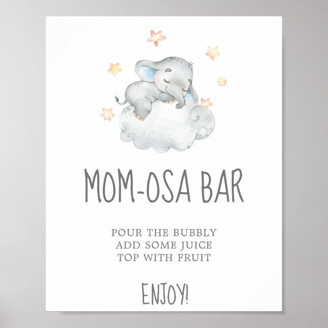Poster Baby shower petit éléphant garçon Maman-osa Bar Si (Devant)