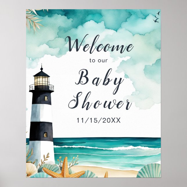 Poster Baby Shower Phare Thème Marin (Devant)