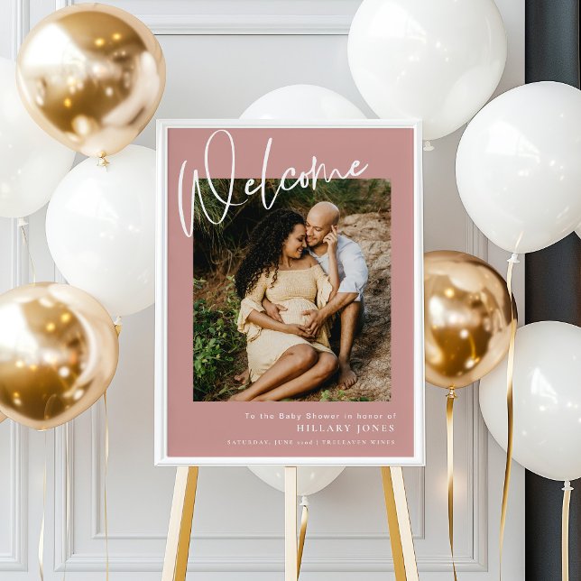 Poster Baby shower photo Dusty Rose / Boho Rose Bienvenue (Créateur téléchargé)