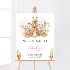 Poster Baby shower Pierre rose Rabbit Bienvenue