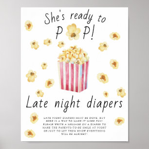 Poster Baby shower popcorn - Jeu des couches de nuit