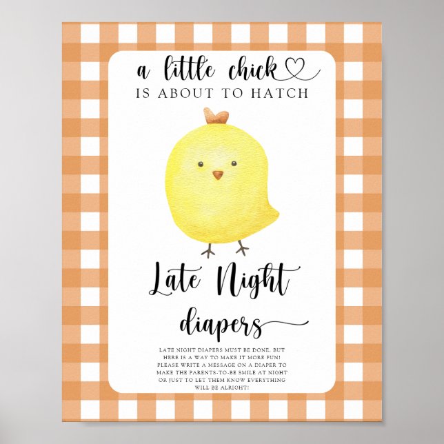 Poster Baby shower poulet - Jeu de couches tard la nuit (Devant)