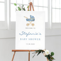 Baby shower pour garçon à poussette Vintage bleu A