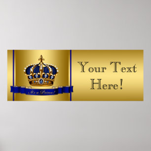 Poster Baby shower Prince de Couronne bleu et or
