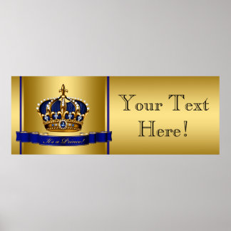 Poster Baby shower Prince de Couronne bleu et or