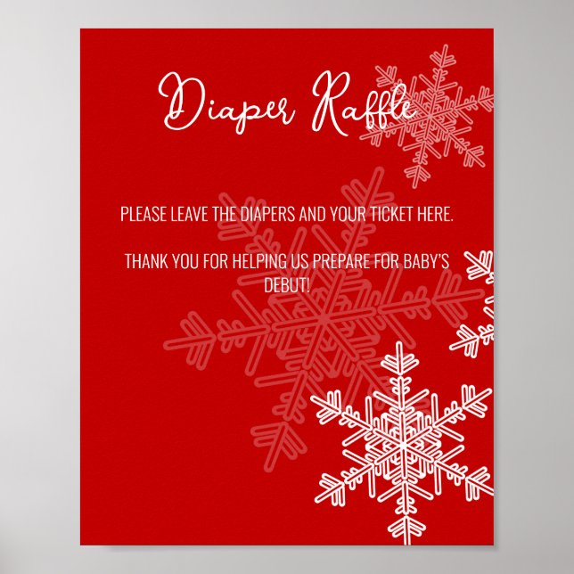 Poster Baby shower Red Snowflakes Diaper Raffin Signal (Devant)