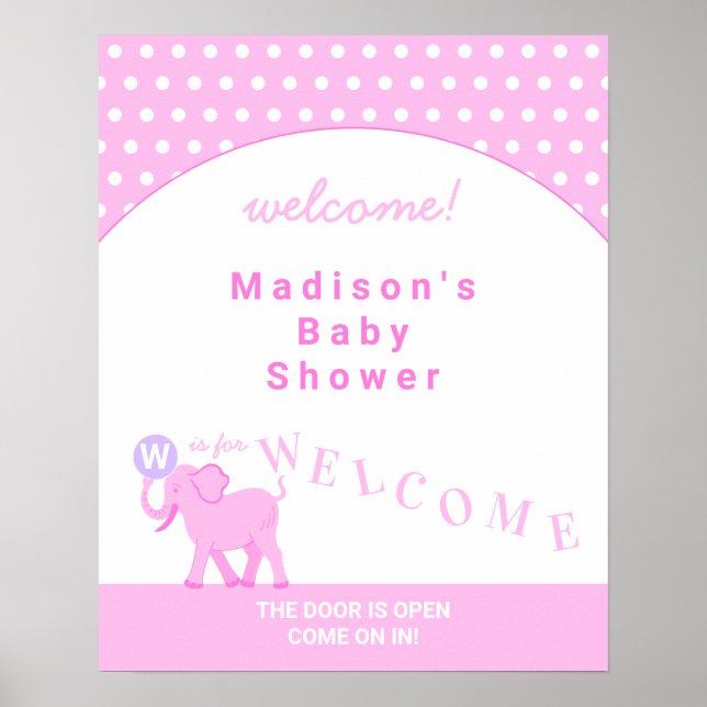 Poster Baby shower rose Cirque mignon Elephant Bienvenue (Devant)