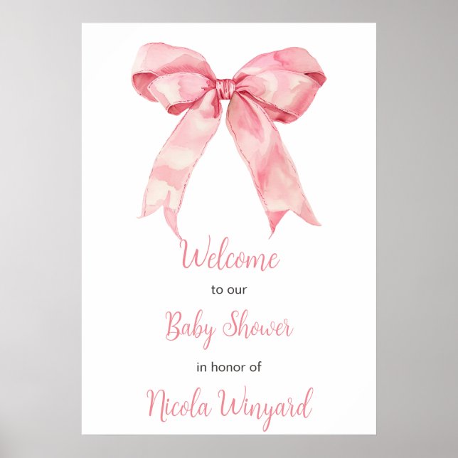 Poster Baby shower rose Coquette Bow (Devant)