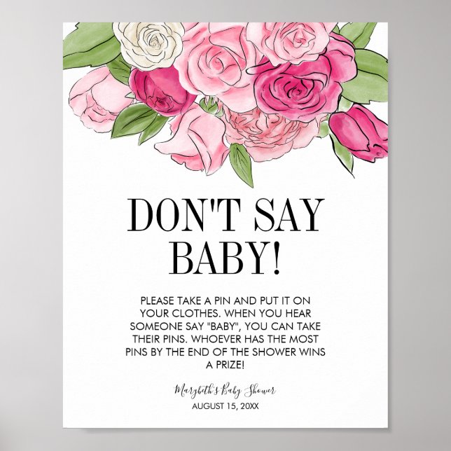 Poster Baby shower Rose couleur rose (Devant)