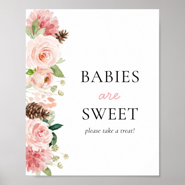 Poster Baby shower rose d'hiver Les bébés sont doux (Devant)