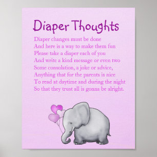 Poster Baby shower rose Eléphant Diaper Pensées Jeu