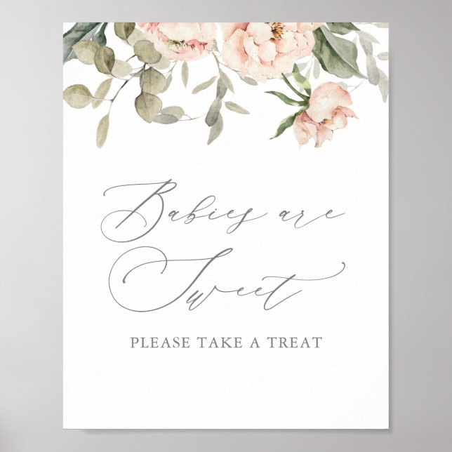 Poster Baby shower rose Floral Bébés sont doux (Devant)