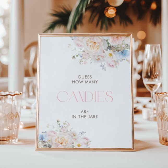 Poster Baby shower rose floral Devine combien de bonbons (Créateur téléchargé)