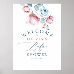 Poster Baby shower rose floral élégant Accueil