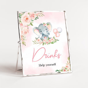 Poster Baby shower rose Floral Elephant Balloon Boissons