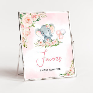 Poster Baby shower rose Floral Elephant Balloon Faveurs