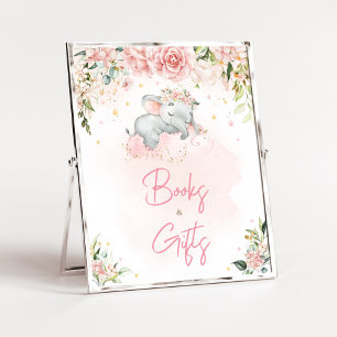 Poster Baby shower rose Floral Elephant Livres et Cadeaux