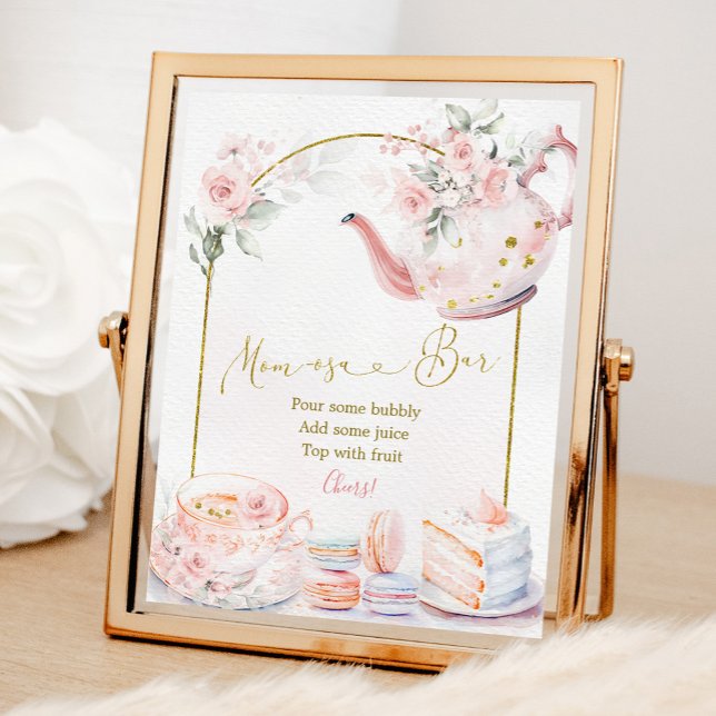 Poster Baby shower rose Floral Tea Party Momosa Bar (Créateur téléchargé)