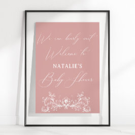 Poster Baby shower rose floral vintage intemporel