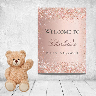 Poster Baby shower rose gold rose pâle bienvenue