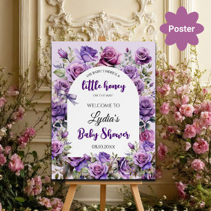 Poster Baby shower Rose Little Honey Purple Bienvenue