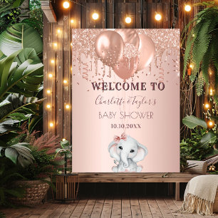 Poster Baby shower rose or parties scintillant éléphant b