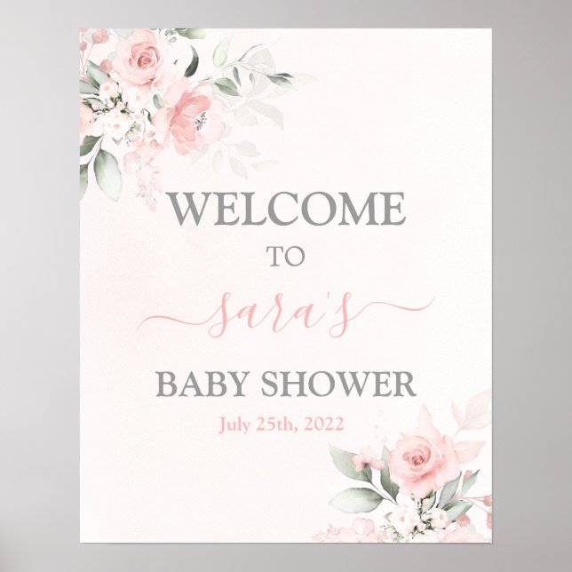 Poster Baby shower rose pâle Fille Signal de bienvenue (Devant)