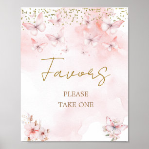 Poster Baby shower rose papillon Fille Faveur Signer