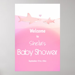 Poster Baby shower rose requin Bienvenue