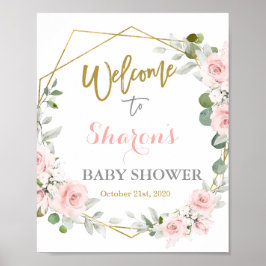 Poster Baby shower rose vif fille signe de bienvenue