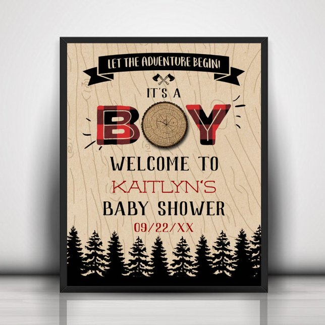 Poster Baby shower Rustic Forest Plaid Lumberjack Boys (Créateur téléchargé)