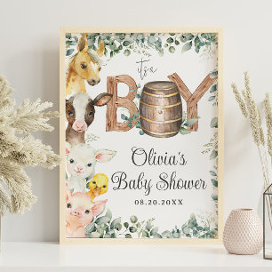 Poster Baby shower Rustique de verdure ferme Animaux de f