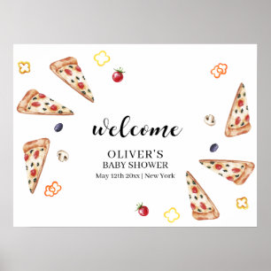 Poster Baby shower Rustique Italien Slice Pizza Bienvenue