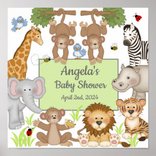 Poster Baby shower Safari Animaux