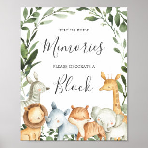Poster Baby shower Safari Animaux Décorez Un Panneau Bloc