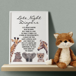 Poster Baby shower Safari Animaux Late Night Diapers