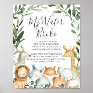 Poster Baby shower Safari Animaux Mon Eau Broke Signe